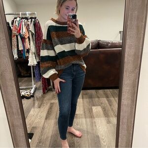 Cozy Striped Cowl Neck Sweater